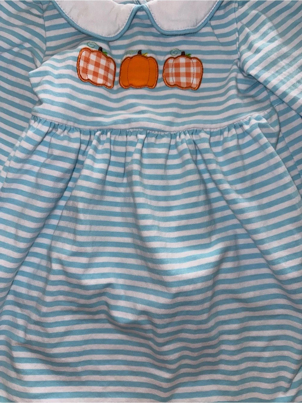 Marie Nicole Blue & White Striped Pumpkin Appliqué Girls Dress 18-24m